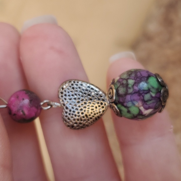 New Rainbow Jasper & Ruby In Fuchsite Ball Silver Heart Pendant. - Picture 7 of 12